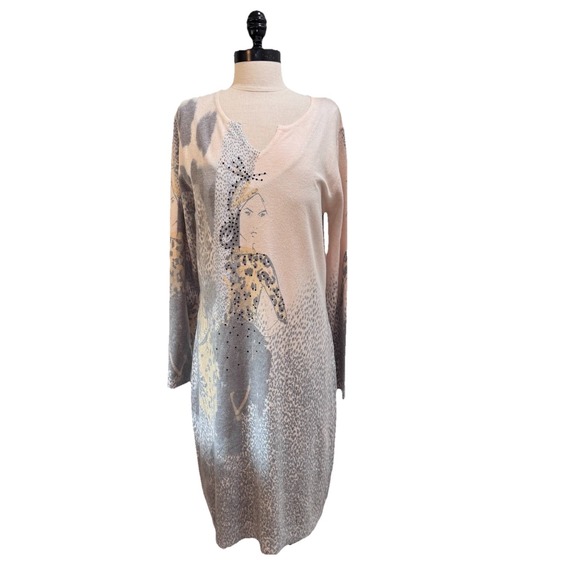 Sempre Woman's Dress Designed In Italy Human Artwork Leopard Sz M - Picture 5 of 12